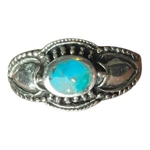 Vintage Mojave Turquoise Sterling Silver Ring 925 Southwestern Size 7.5